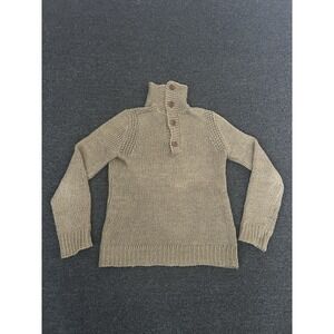Ralph Lauren Linen Knit Turtleneck Sweater Tan Womens Small Pullover Button Prep